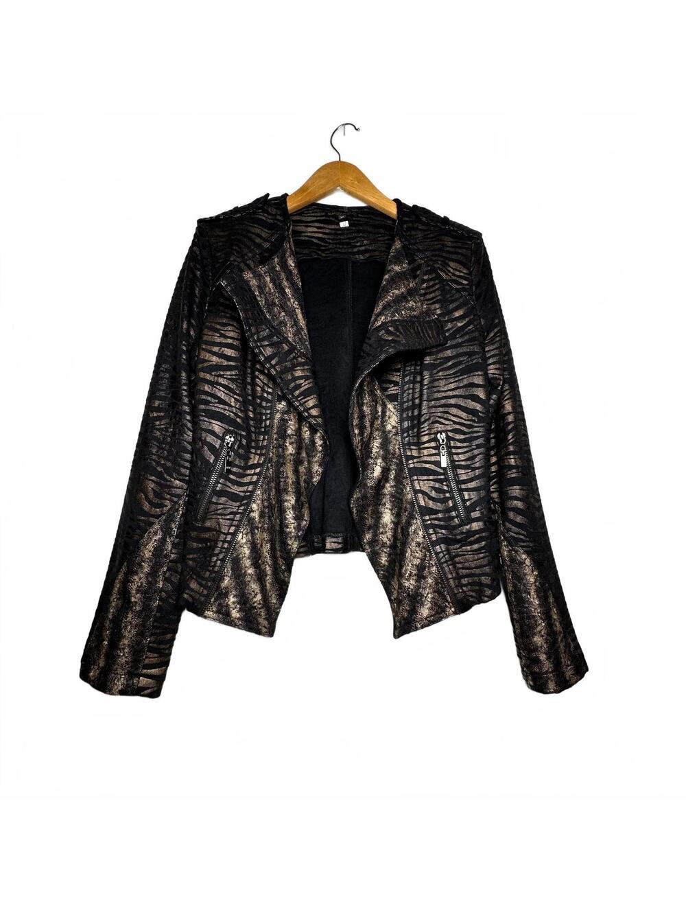 Alberto Makali Metallic Zebra Faux Leather Draped Jacket M
